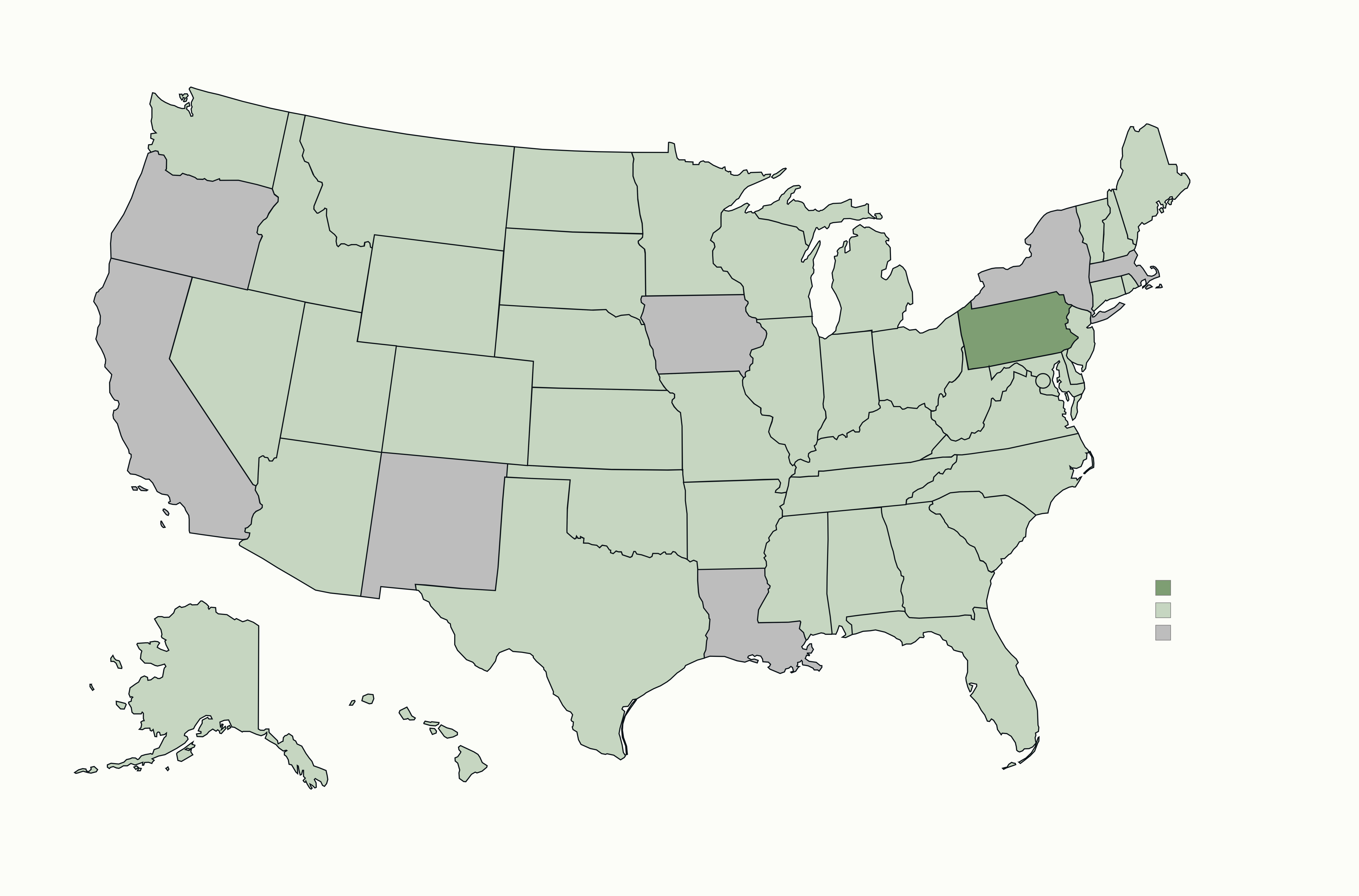 United States map showing practice states